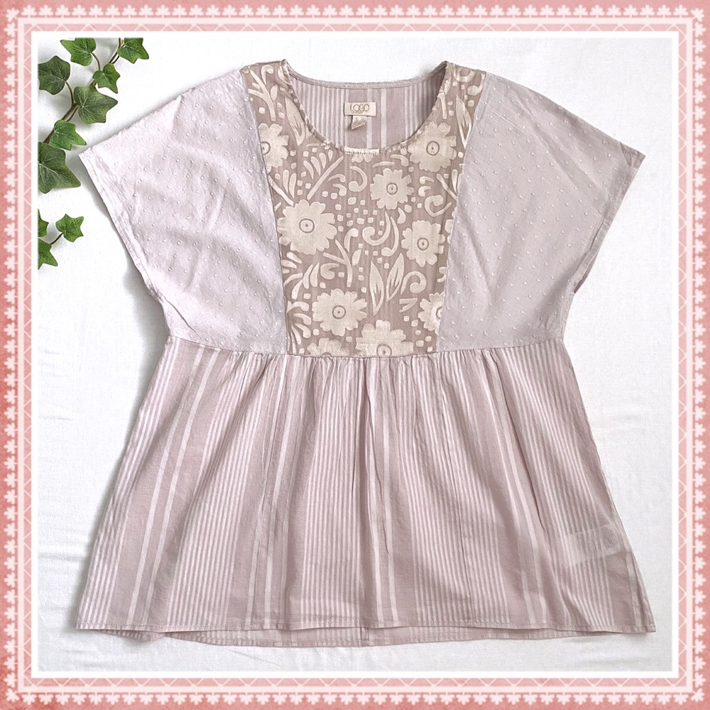 LOGO Lavish cotton floral contrast clip dot blouse, blush pink mauve